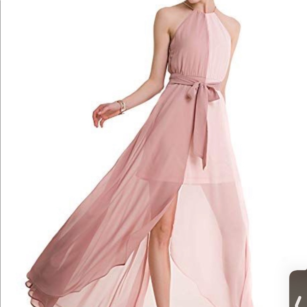 Two-Tone Pink High Low Maxi Dress